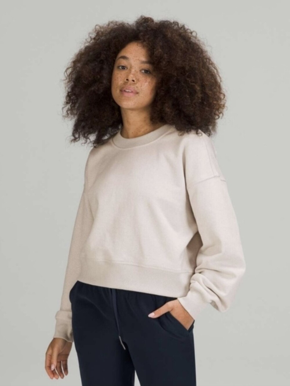 Lululemon Perfectly Oversized Cropped Beige Crew Sweater